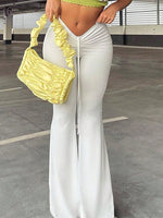 Pantaloni A Zampa A Vita Bassa Con Coulisse Dal Colore Tinta Unita Per Donne