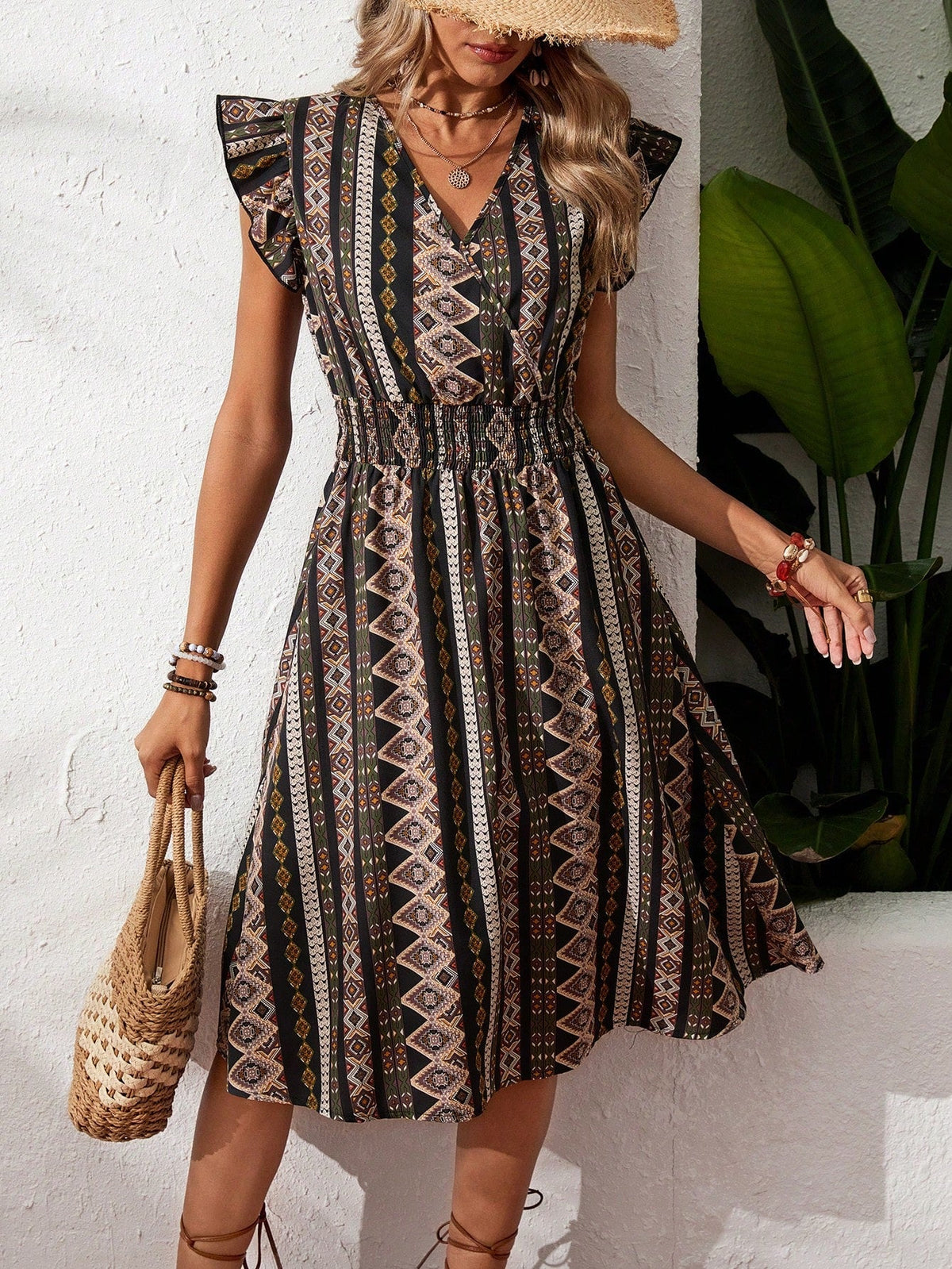 Vestito BohŽmien A Pois Con Incrocio A V E Con Cintura Da Legare In Vita