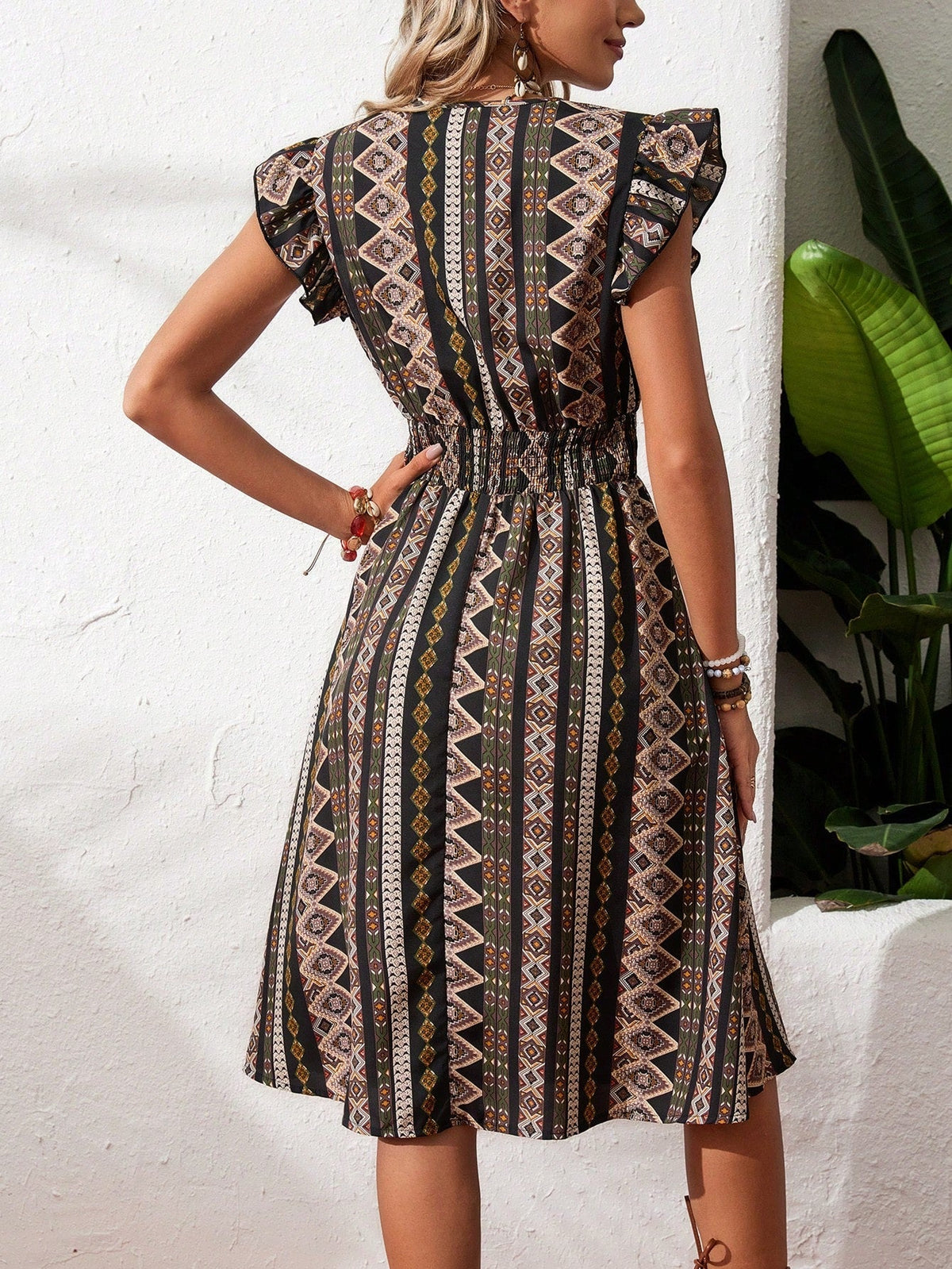 Vestito BohŽmien A Pois Con Incrocio A V E Con Cintura Da Legare In Vita