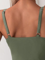 Costume Da Bagno Intero Semplice E Alla Moda Per Le Donne Con Bordo A Cappa E Vita Arricciata In Tessuto Colorato Solido Per Le Vacanze Estive In Spiaggia Con Spalline