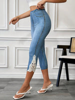 Leggings estivi colorati patchwork a 7/10 di lunghezza con pizzo per le donne