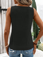Canotta donna casuale primavera/estate a tinta unita con scollo a chiave