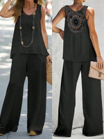 canotta allentata monocolore semplice hollow-out & Pantaloni casuali a vita larga