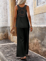 canotta allentata monocolore semplice hollow-out & Pantaloni casuali a vita larga