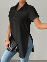 Camicia elegante da donna, a tinta unita, alla moda, con vestibilitˆ ampia e orlo diviso