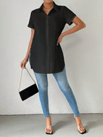 Camicia elegante da donna, a tinta unita, alla moda, con vestibilitˆ ampia e orlo diviso