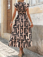 Abito Casual Lungo Con Manica A Cappuccio Con Stampa Geometrica Estiva E Scollo A V Per Donne