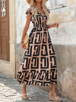 Abito Casual Lungo Con Manica A Cappuccio Con Stampa Geometrica Estiva E Scollo A V Per Donne