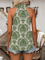 Camicia senza maniche casual estiva stampata con colletto e bottoni per le vacanze delle donne