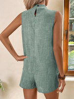 Set Top Senza Maniche E Pantaloncini Con Bordi Arricciati Plissettati