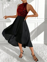 PrivŽ Abito estivo alla moda con glitter, incrocio sul collo e asimmetrico sul fondo