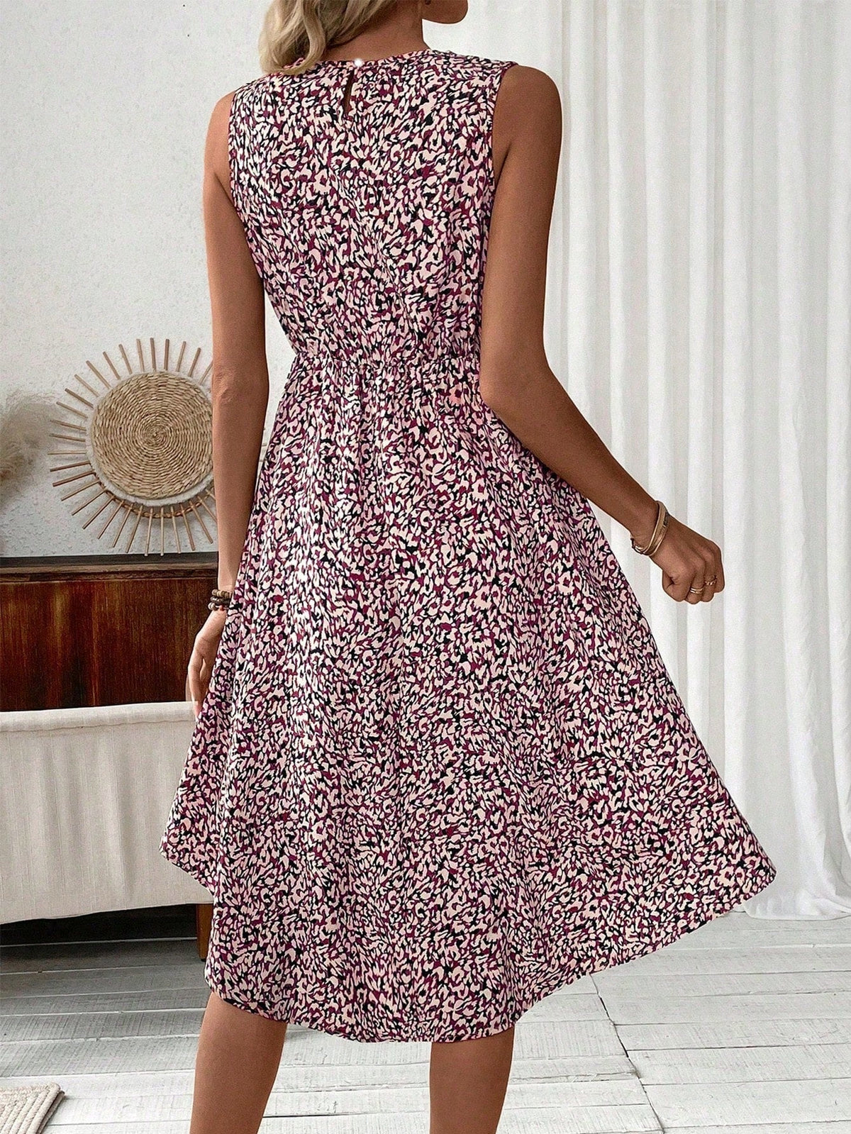 Abito Senza Maniche Con Stampa Completa Per Donna Senza Cintura Alla Vita