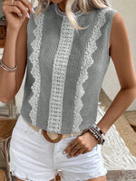 Blusa senza maniche a collo tondo in pizzo a righe patchwork