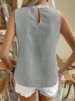 Blusa senza maniche a collo tondo in pizzo a righe patchwork