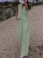 Set Due Pezzi Estivi Casual Da Donna Con Canotta Tinta Unita E Pantaloni Lunghi