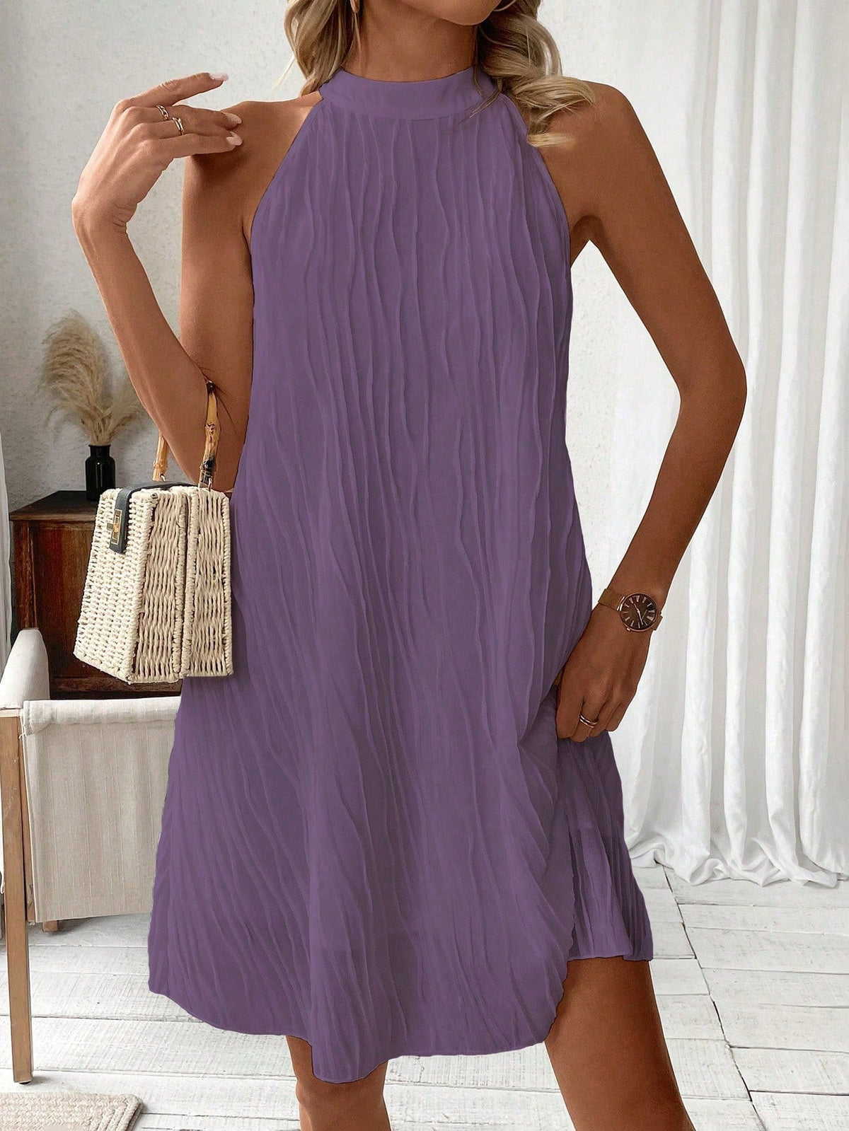 Abito Aderente Senza Maniche Con Scollo A Halter Testurizzato Per Donne