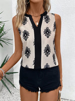 Blusa da donna senza maniche con scollo a V e blocchi di colore