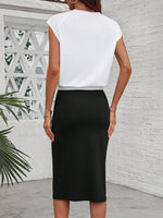 Set di abbigliamento estivo da donna con stampa di lettere sulla parte superiore e gonna a vita con coulisse