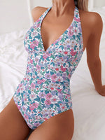 Costume Da Bagno Intero Con Scollo A V Profondo Floreale Con Scollo Allamericana Con Vita Arricciata E Stampa Casuale Per La Spiaggia Estiva