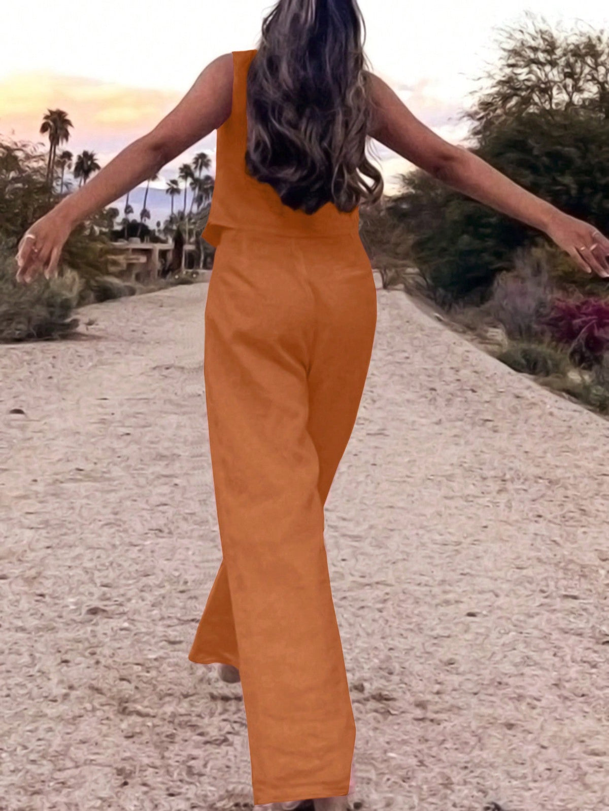 Set Due Pezzi Estivi Casual Da Donna Con Canotta Tinta Unita E Pantaloni Lunghi