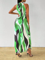 Jumpsuit gamba larga color block con collo halter