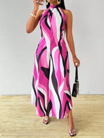 Jumpsuit gamba larga color block con collo halter