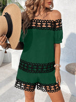 Set di due pezzi casual di base da donna, top a spalle scoperte e shorts