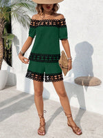 Set di due pezzi casual di base da donna, top a spalle scoperte e shorts