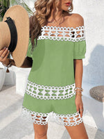 Set di due pezzi casual di base da donna, top a spalle scoperte e shorts