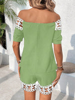 Set di due pezzi casual di base da donna, top a spalle scoperte e shorts