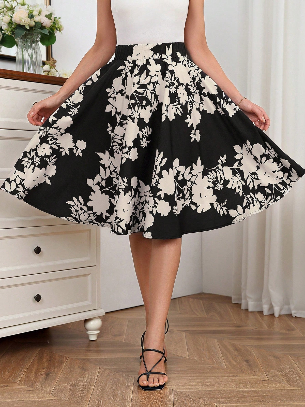 Gonna plissettata con stampa integrale per donne, estate