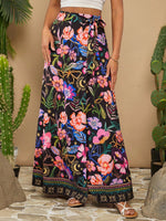 Gonna lunga stampa tropicale con cintura a fascia per donne