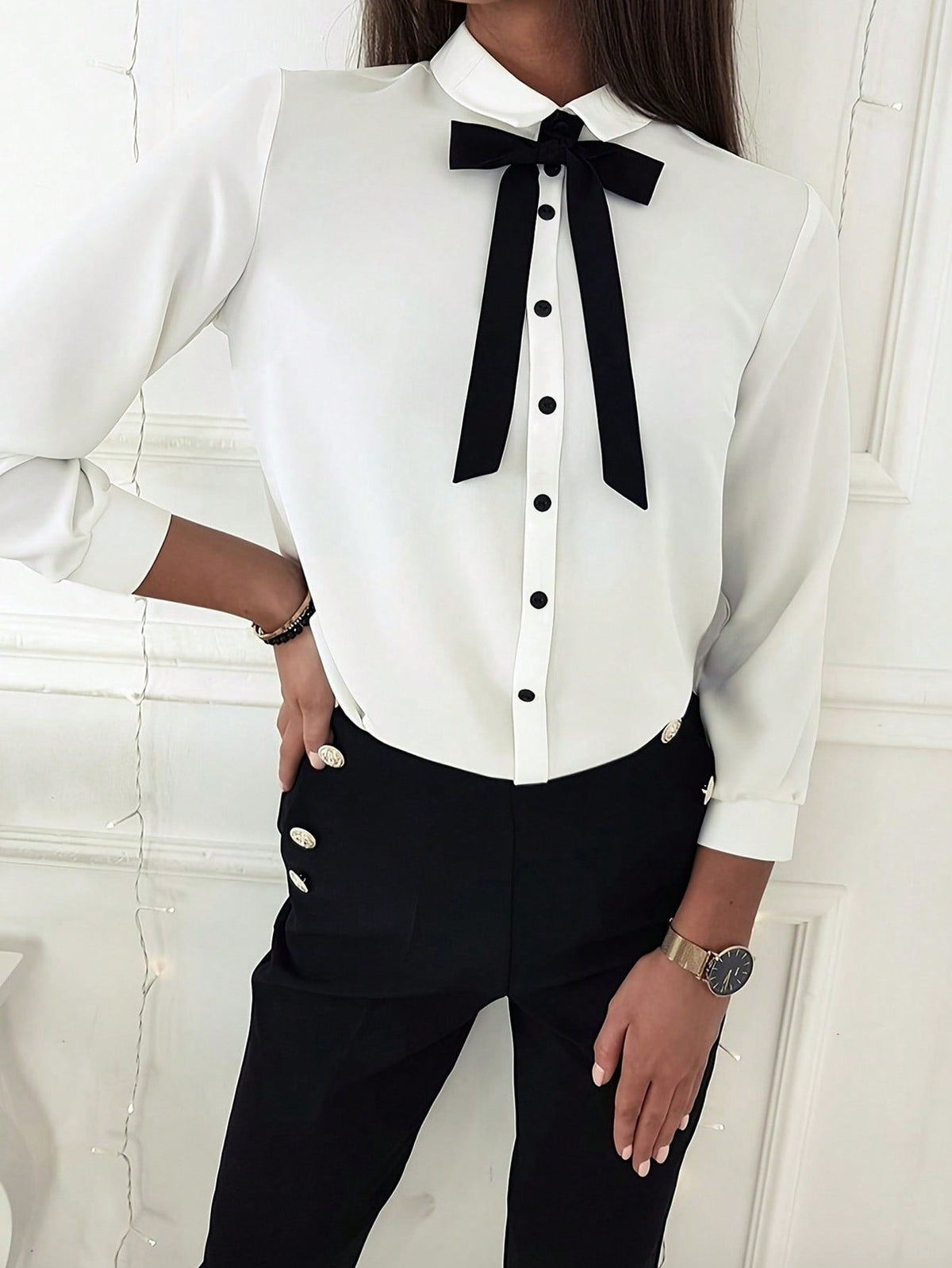 Camicia casual da donna con decorazione a fiocco, Primavera/Estate