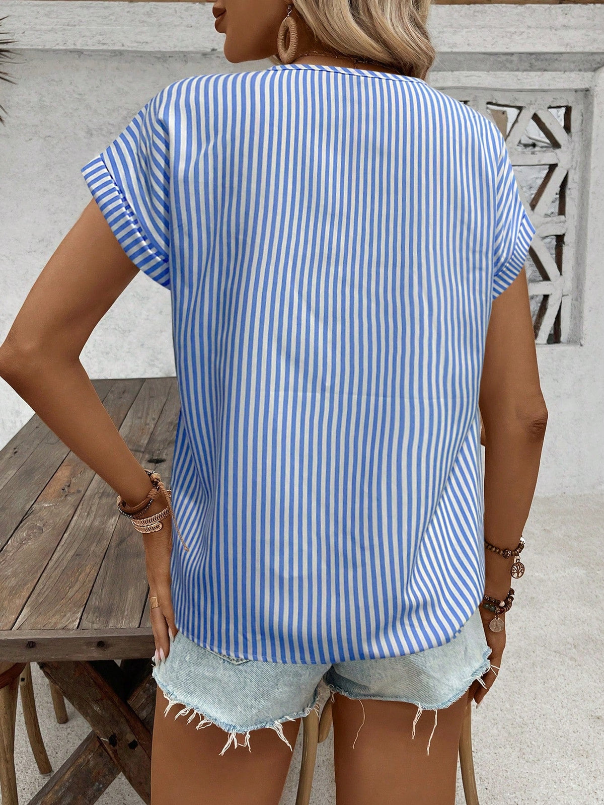 Blusa Estiva Informale Con Texture A Manica Pipistrello E Ricamo A Crochet