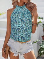 Blusa Estiva Da Donna A Collo Alto Senza Maniche Con Stampa