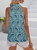 Blusa Estiva Da Donna A Collo Alto Senza Maniche Con Stampa