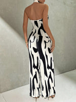 Set di pantaloni a gamba larga e camicetta halter kaki con orlo irregolare plissettato e schiena scoperta