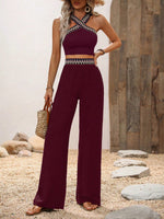 Top halter contrasto chevron nastro & Pantaloni