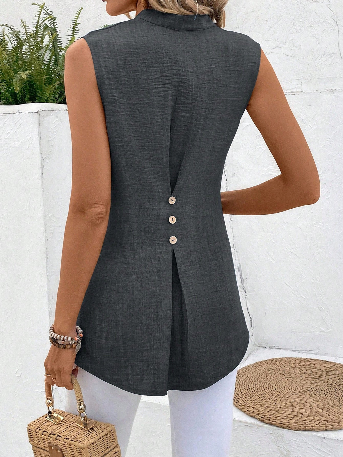 Camicia da donna a tinta unita con collo a incavo per tutti i giorni primavera estate