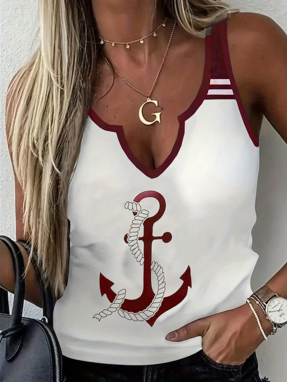 Canotta A V Con Stampa Di Ancore Per Donne