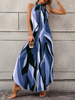 Jumpsuit gamba larga color block con collo halter