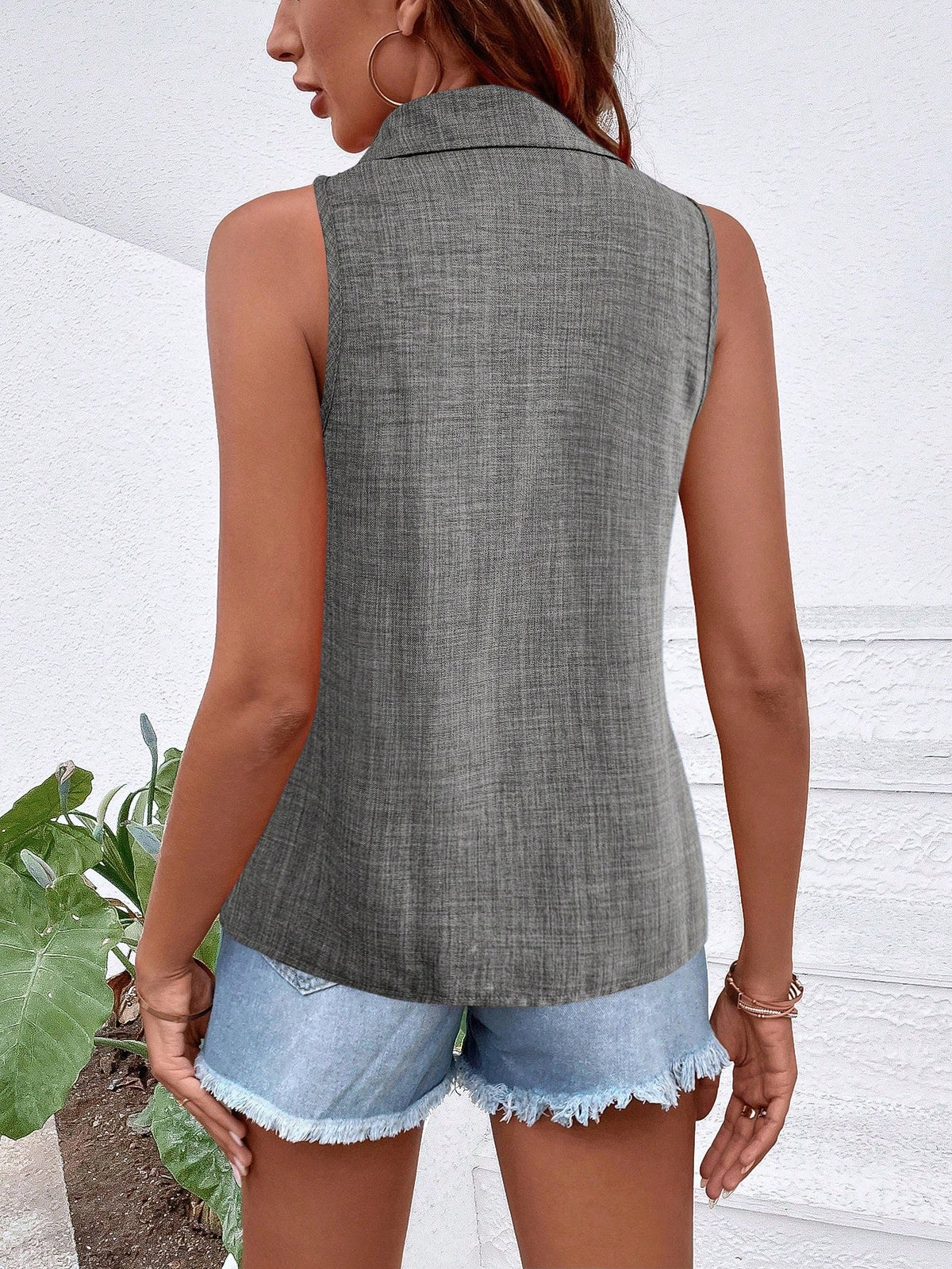 Camicia senza maniche casual da vacanza con colletto e bottoni