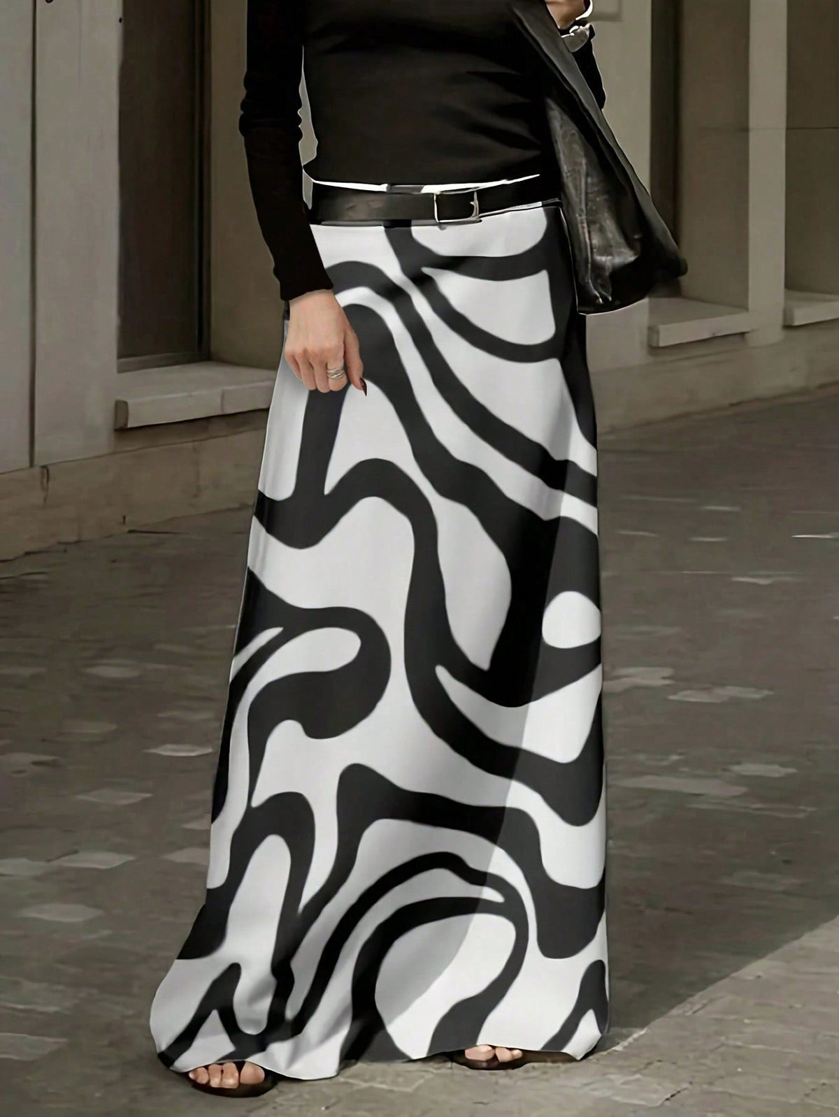 Gonna a Maxi A-Linea in Vita Alta con Stampa Casuale, Casual