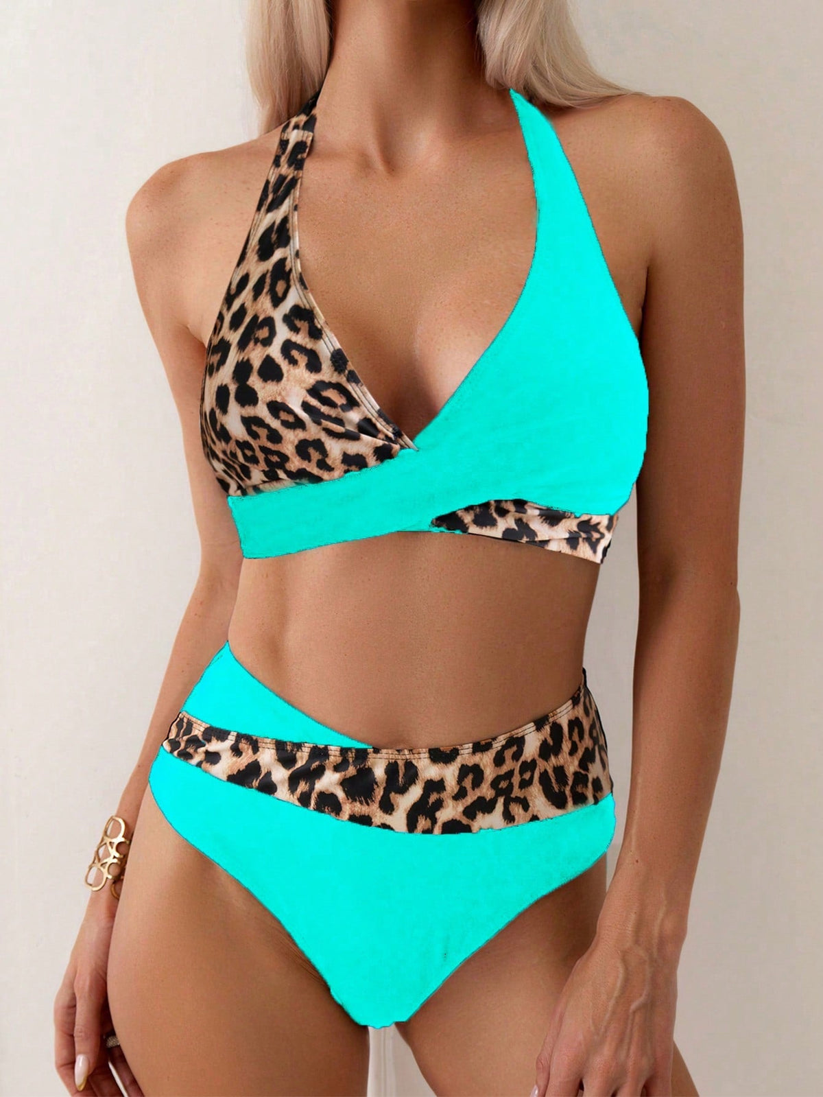 Set bikini Halter in leopardi estivi da spiaggia