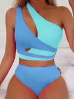 Costume da bagno summer beach color block neon con bikini a una spalla