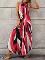 Jumpsuit gamba larga color block con collo halter