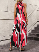 Jumpsuit gamba larga color block con collo halter