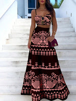 Set di due pezzi con abito a spaghetti con stampa vintage per le vacanze estive