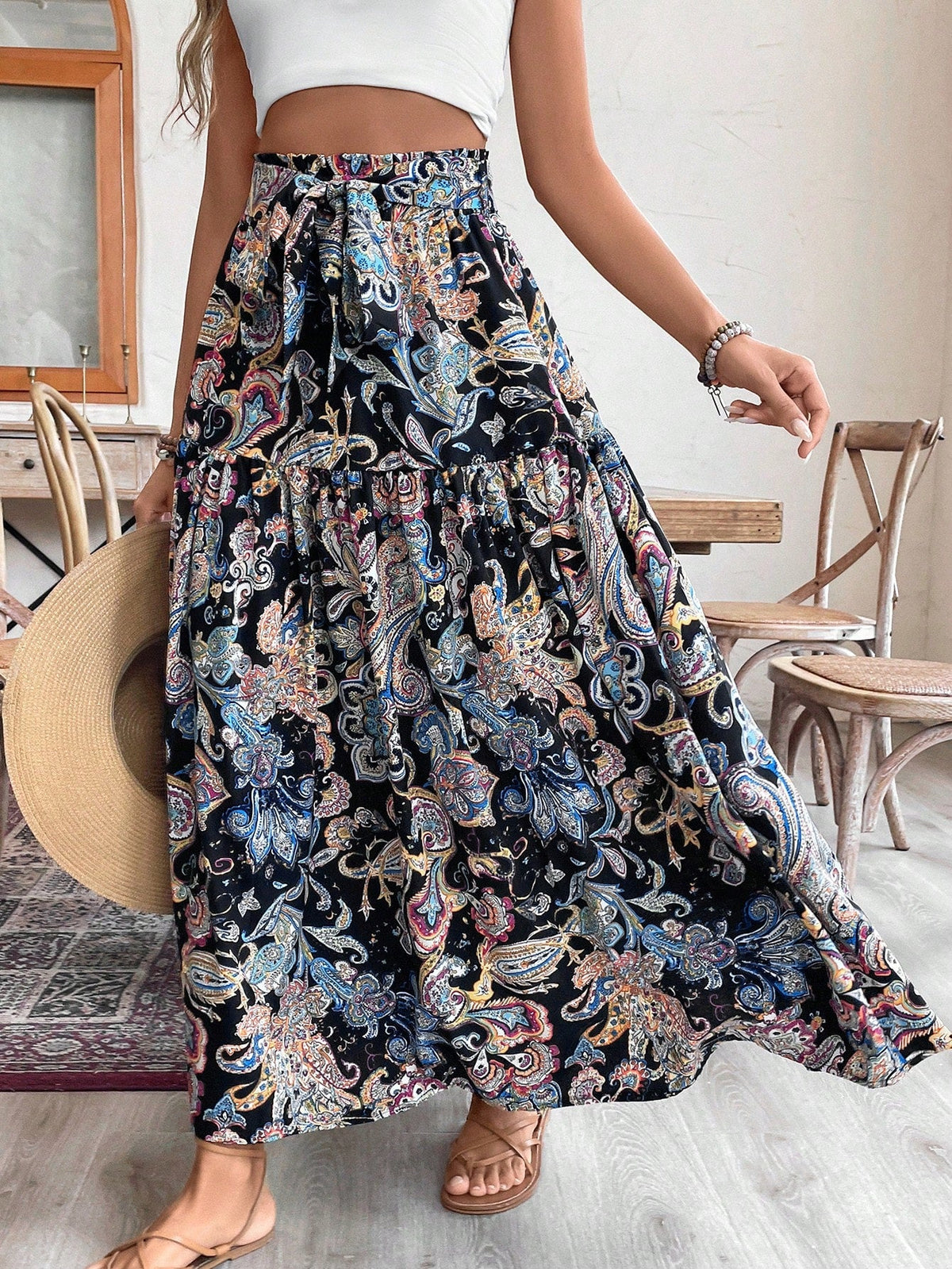 Gonna Da Spiaggia Stampata In Stile Boho