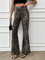 Pantaloni a vita alta con gamba ampia a stampa leopardata, per uso casual quotidiano